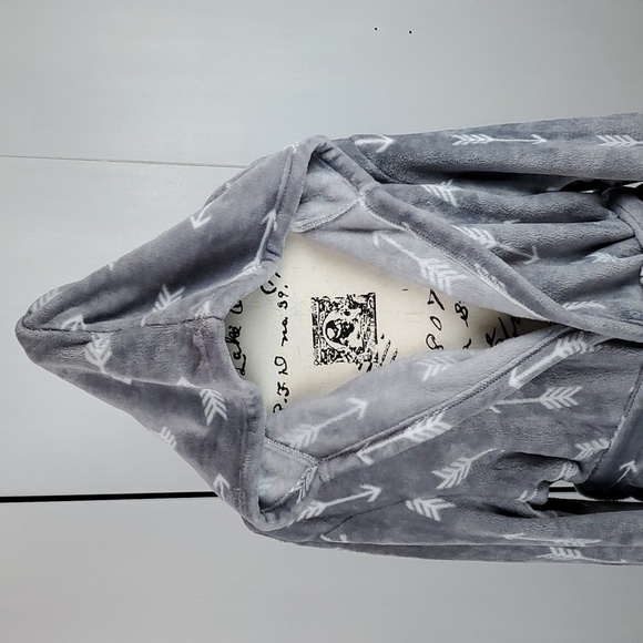 Day Dream by Berkshire Womens Gray Ultra Soft Fuzzy Hooded Robe Graphics Sz.L/XL - Picture 1 of 11